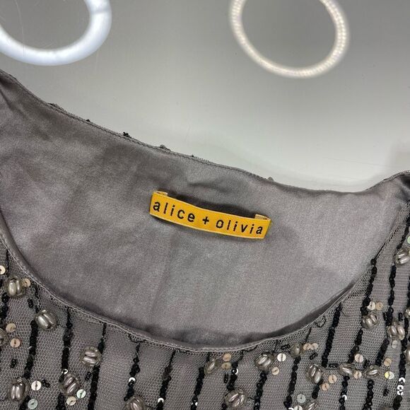 Alice + Olivia Shift Bling Sequins Beaded Mini Dress Women Small Black - Picture 4 of 5